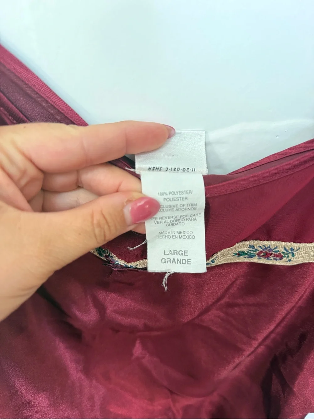 jcpenney Burgundy Satin Slip Nightgown with Embroidered Trim